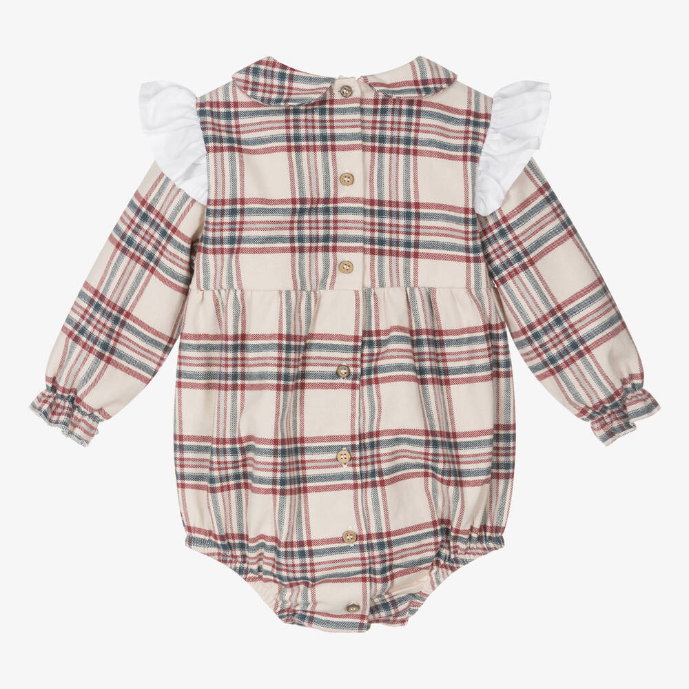 Babidu-Baby Girls Beige Check Cotton Shortie | Childrensalon Outlet