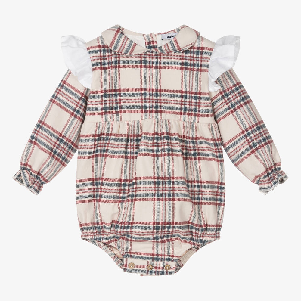 Babidu - Baby Girls Beige Check Cotton Shortie | Childrensalon