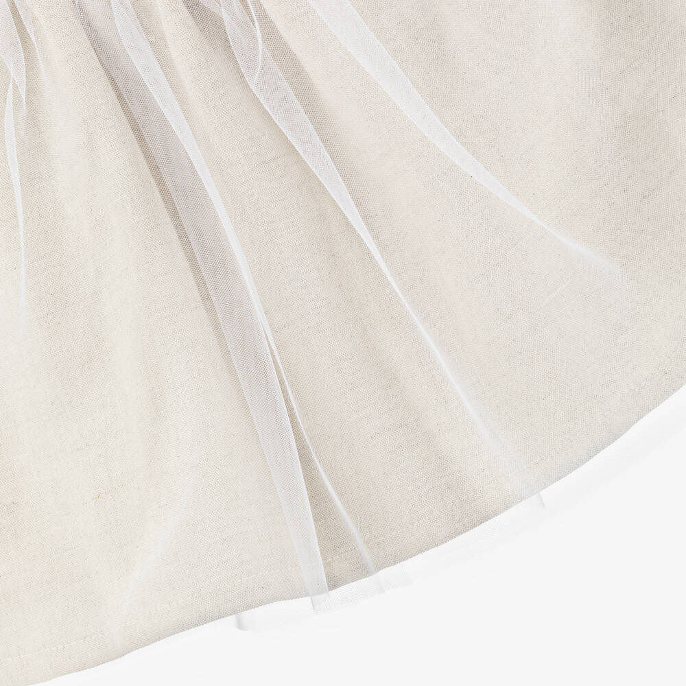 Babidu-Baby Girls Beige Cotton & Tulle Dress | Childrensalon Outlet