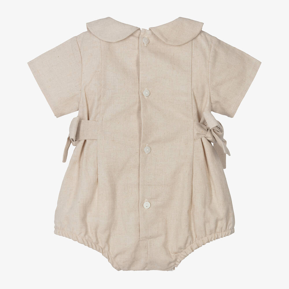 Babidu-Baby Girls Beige Linen & Cotton Shortie | Childrensalon Outlet
