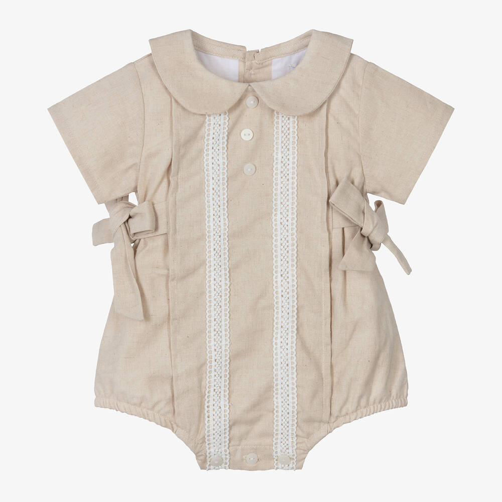 Babidu-Baby Girls Beige Linen & Cotton Shortie | Childrensalon Outlet