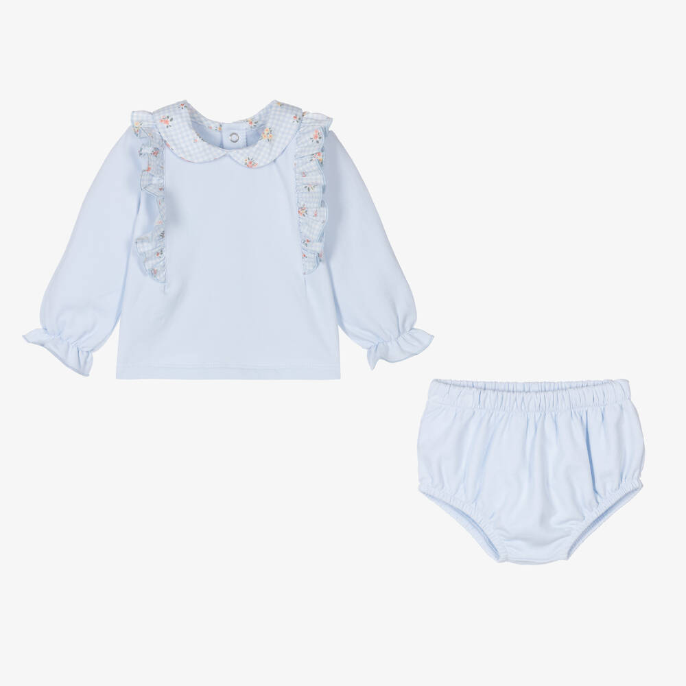 Babidu-Baby Girls Blue Cotton Shorts Set | Childrensalon Outlet