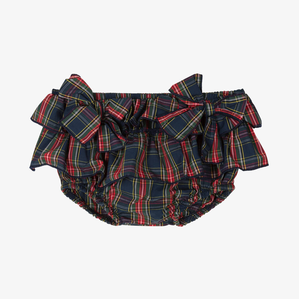 Babidu - Baby Girls Blue Tartan Bloomer Shorts | Childrensalon