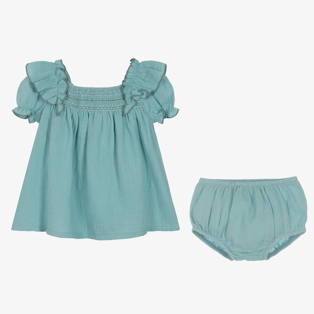 Babidu-Зеленое хлопковое платье | Childrensalon Outlet