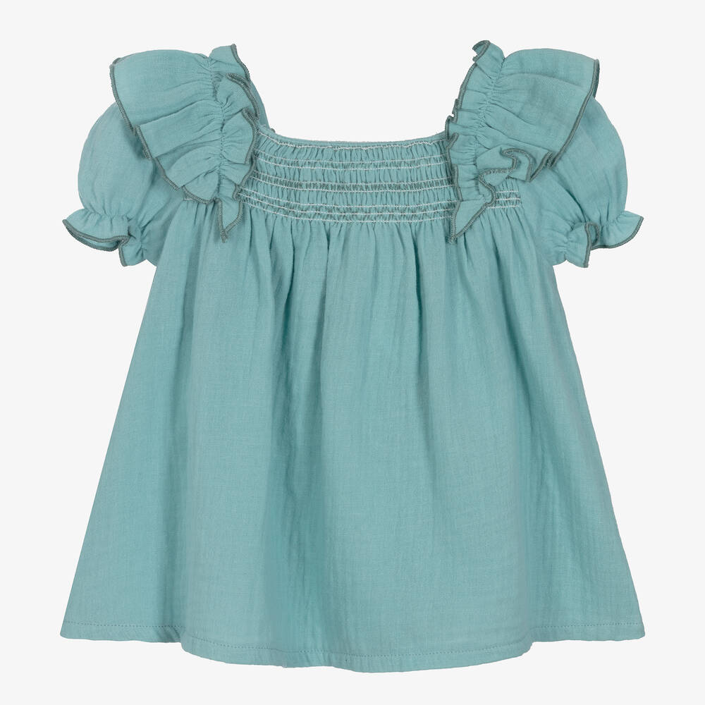 Babidu - Baby Girls Green Cotton Dress | Childrensalon