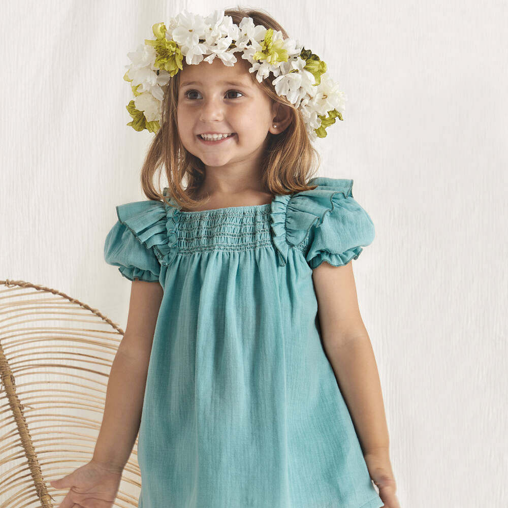 Babidu-Зеленое хлопковое платье | Childrensalon Outlet