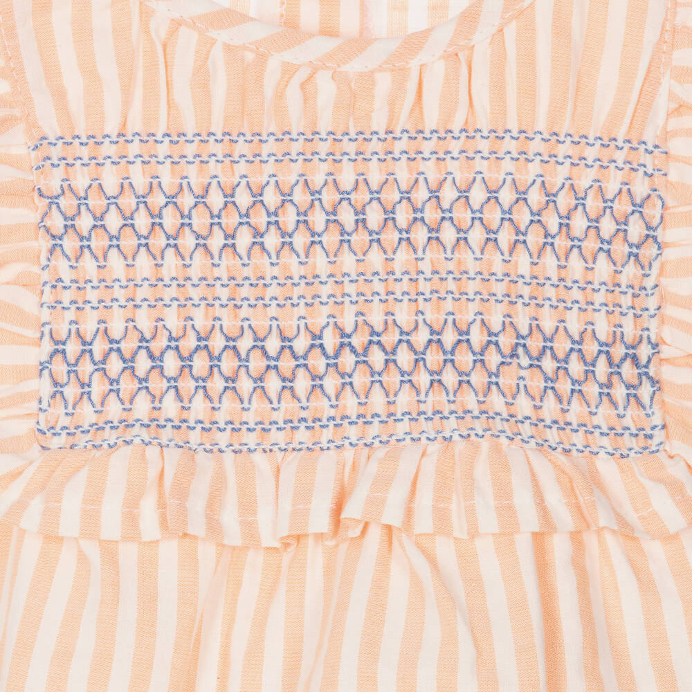 Babidu-Baby Girls Orange Stripe Shortie & Bonnet Set | Childrensalon Outlet