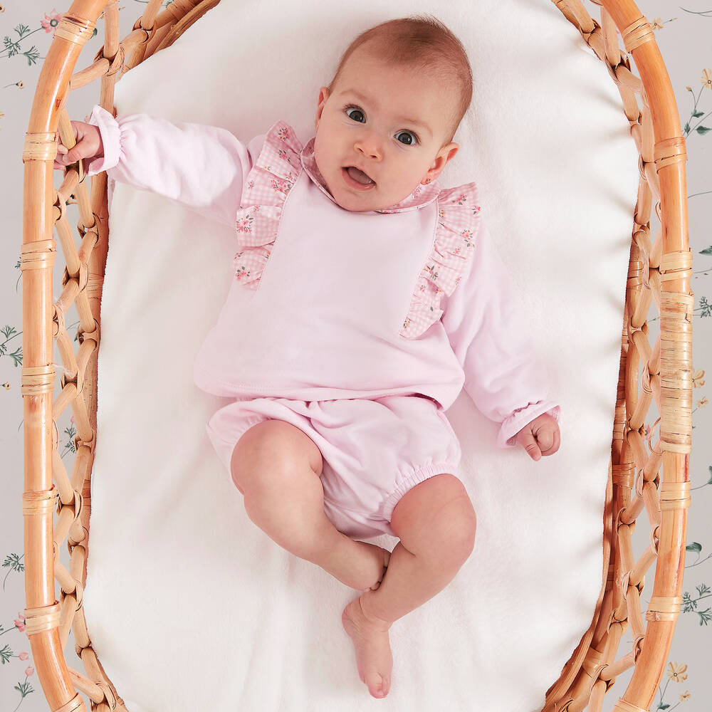 Babidu-Baby Girls Pink Cotton Shorts Set | Childrensalon Outlet