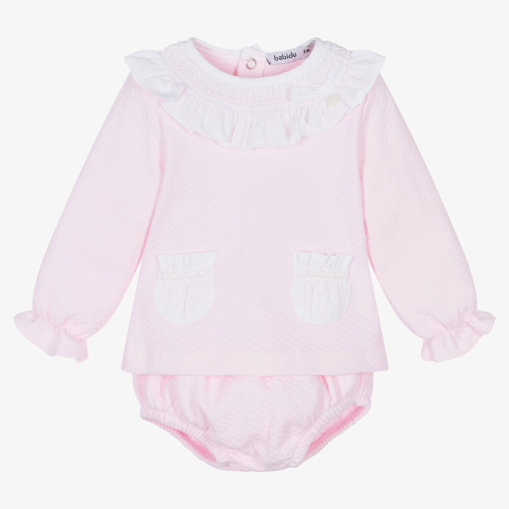 Babidu - Baby Girls Pink Cotton Shorts Set | Childrensalon