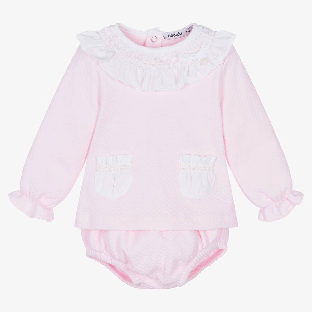 Babidu-Baby Girls Pink Cotton Shorts Set | Childrensalon Outlet