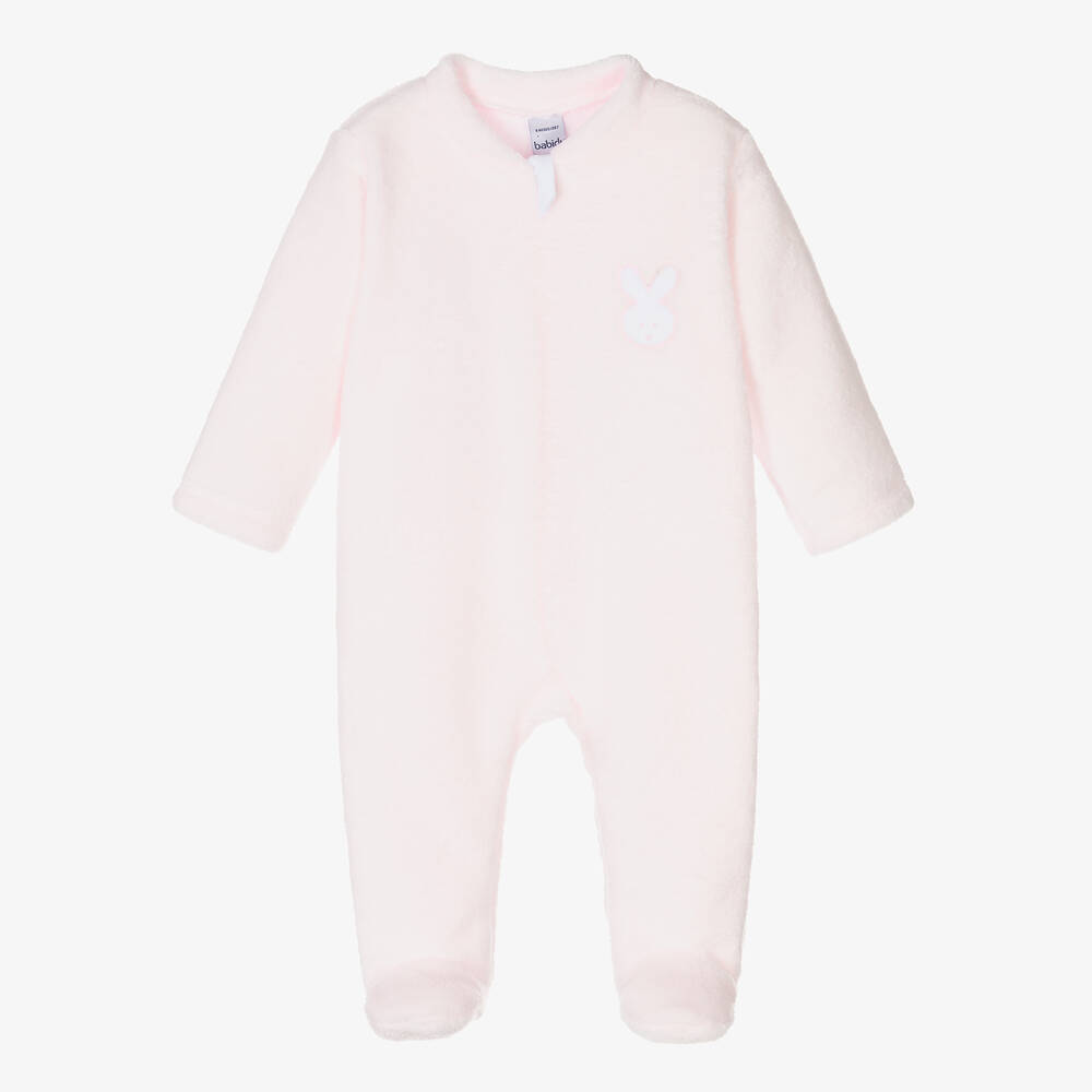 Babidu - Baby Girls Pink Fleece Babygrow | Childrensalon