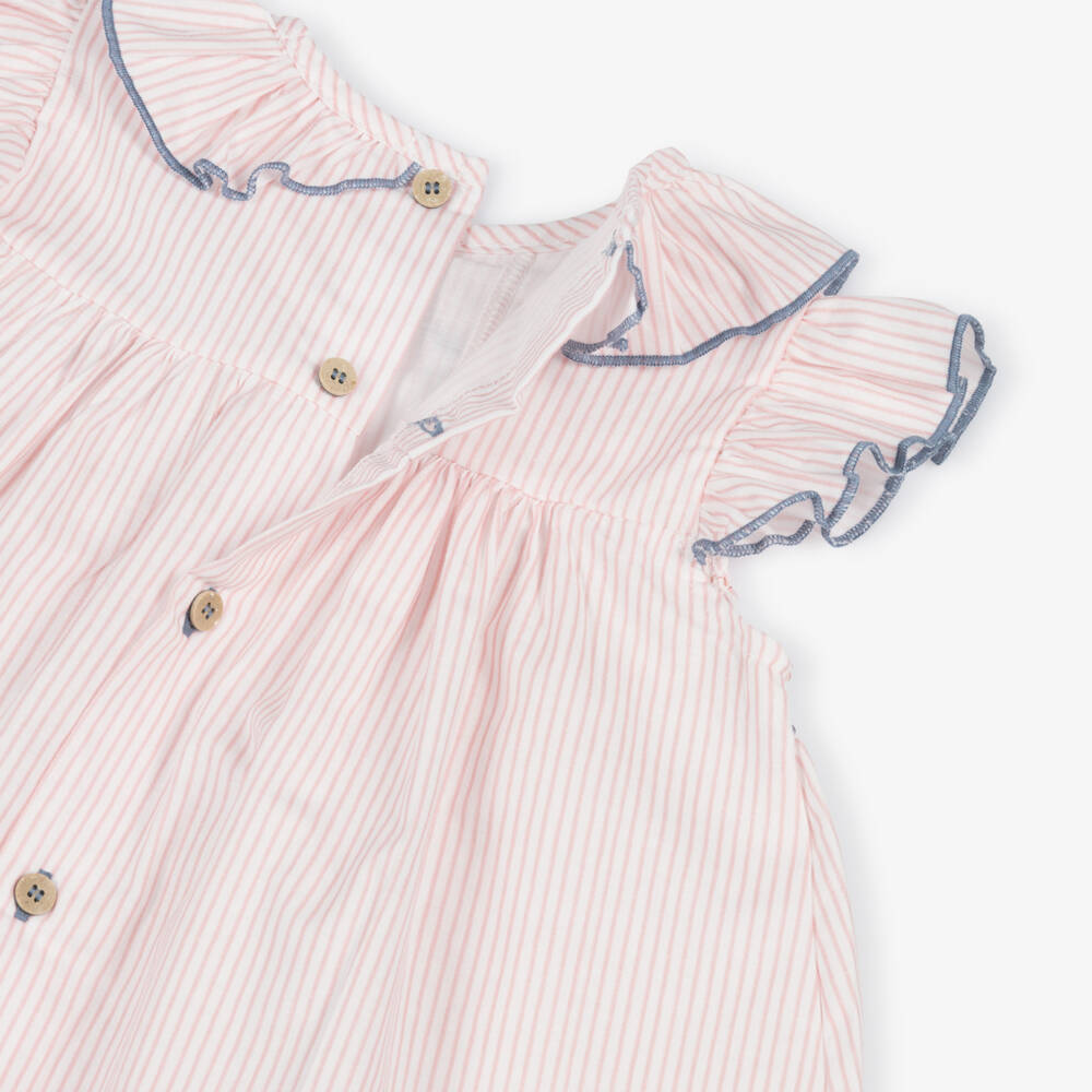 Babidu-Baby Girls Pink Stripe Shirred Cotton Dress | Childrensalon Outlet