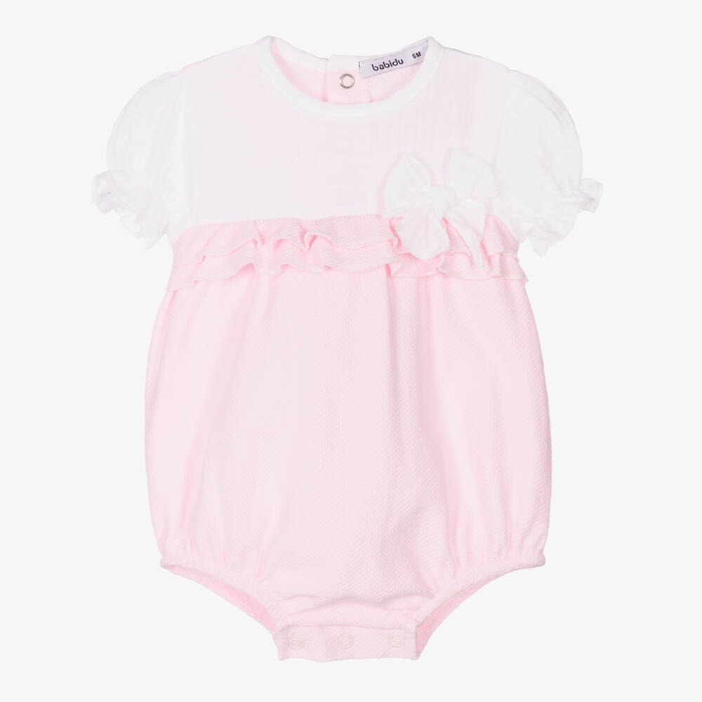 Babidu - Barboteuse coton rose et blanc bébé | Childrensalon