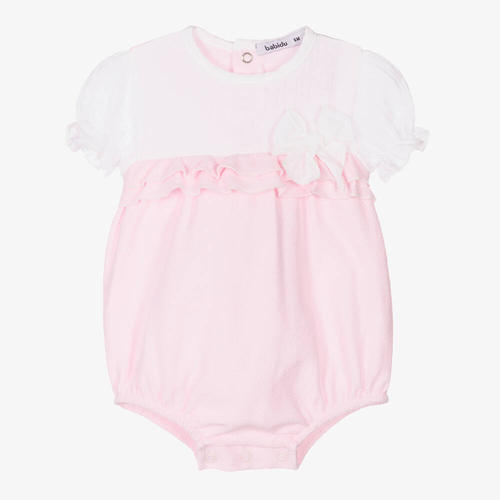 Babidu-Baby Girls Pink & White Cotton Shortie | Childrensalon Outlet
