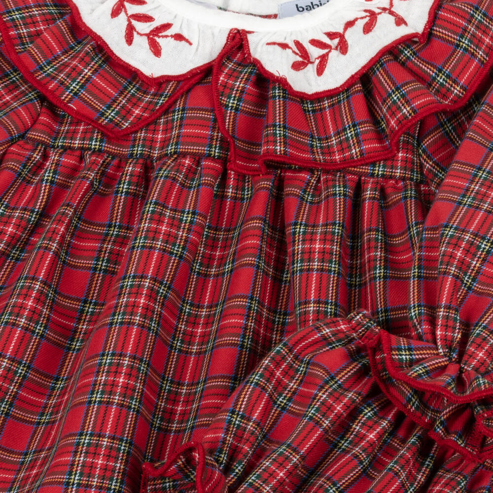 Babidu-فستان بناتي أحمر من القطن بنقشة الترتان مع كشكشات | Childrensalon Outlet
