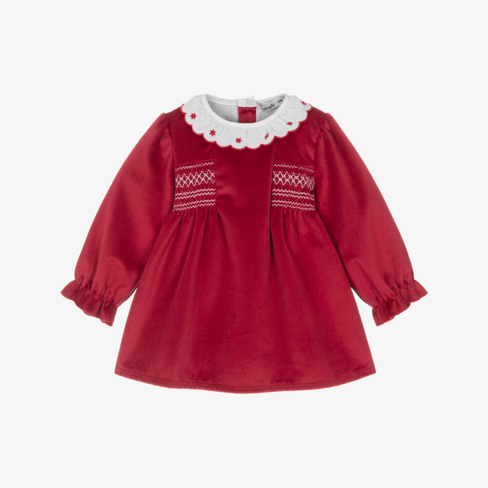 Babidu-Baby Girls Red Velvet Smocked Dress | Childrensalon Outlet