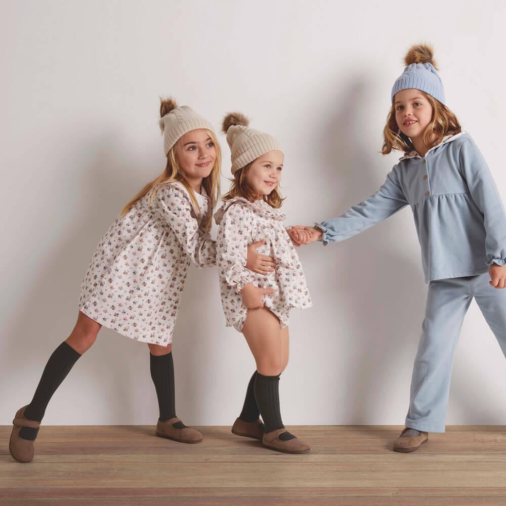 Babidu-Baby Girls White Cotton Floral Dress with Smocking | Childrensalon Outlet