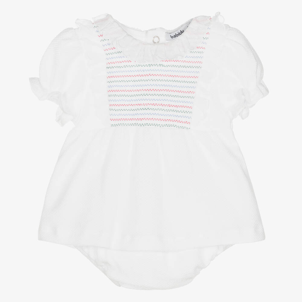 Babidu - Baby Girls White Cotton Shorts Set | Childrensalon