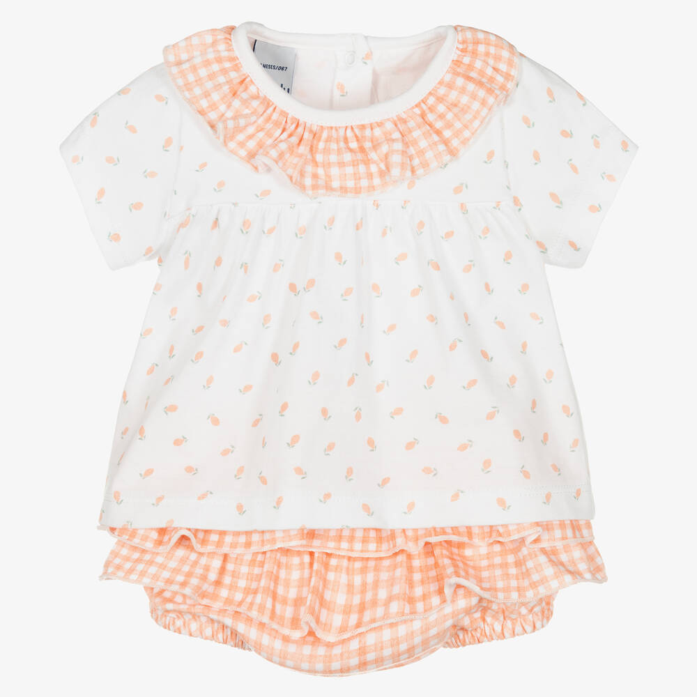 Babidu - Baby Girls White & Orange Shorts Set | Childrensalon
