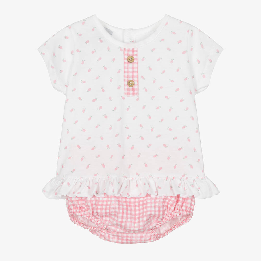 Babidu - Baby Girls White & Pink Shorts Set | Childrensalon
