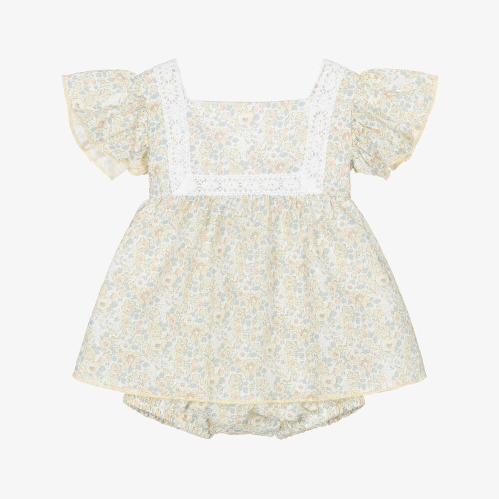 Babidu-Baby Girls Yellow Floral Cotton Dress | Childrensalon Outlet
