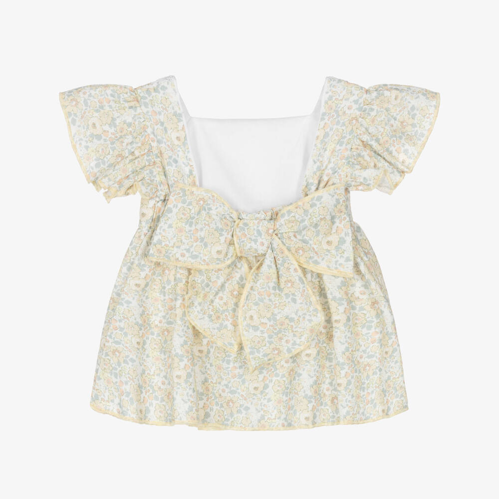 Babidu-Baby Girls Yellow Floral Cotton Dress | Childrensalon Outlet