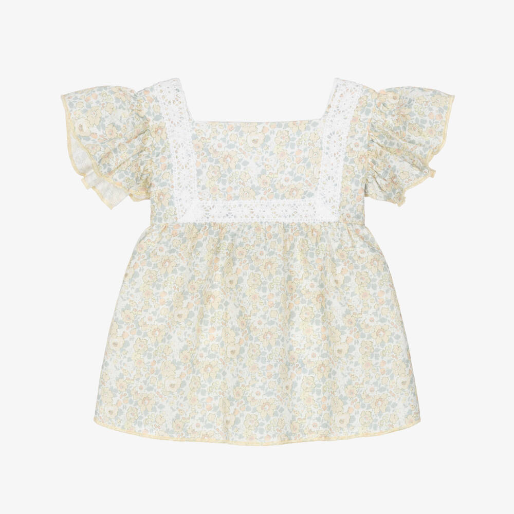 Babidu-Baby Girls Yellow Floral Cotton Dress | Childrensalon Outlet