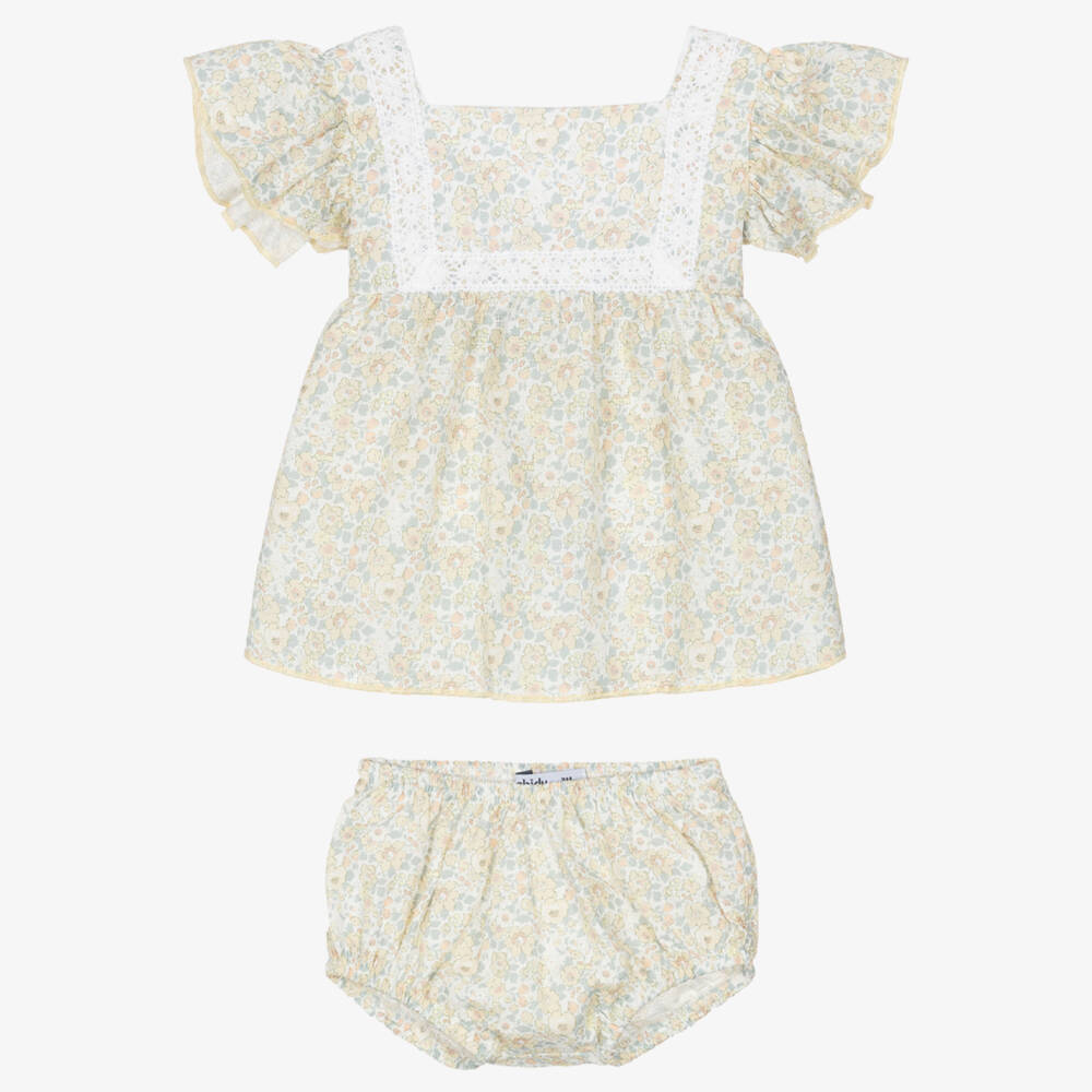 Babidu-Baby Girls Yellow Floral Cotton Dress | Childrensalon Outlet