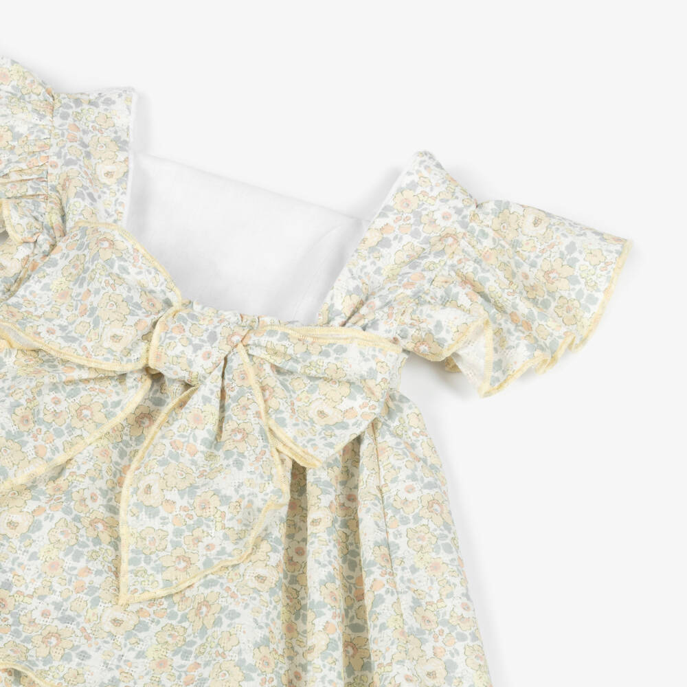 Babidu-Baby Girls Yellow Floral Cotton Dress | Childrensalon Outlet