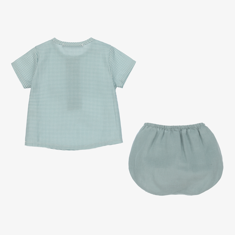 Babidu-Baby Green Gingham Shorts Set | Childrensalon Outlet