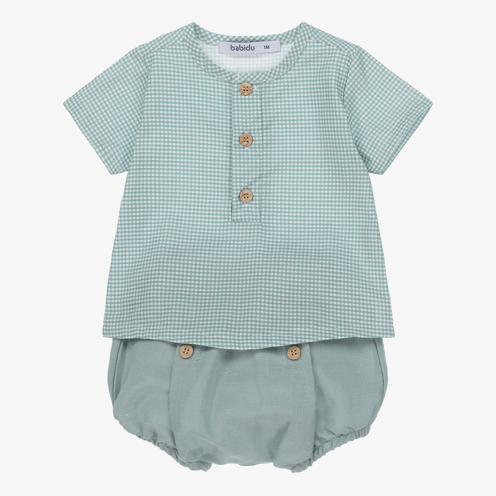 Babidu-Baby Green Gingham Shorts Set | Childrensalon Outlet