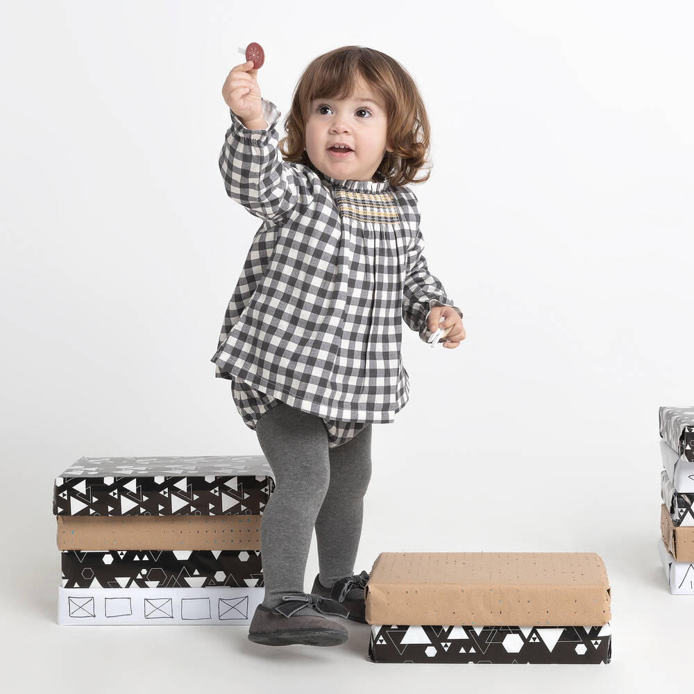 Babidu-Baby Grey Gingham Dress Set | Childrensalon Outlet