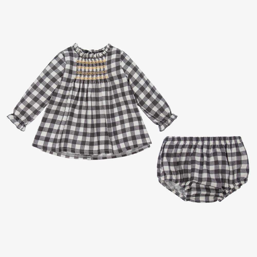 Babidu - Baby Grey Gingham Dress Set | Childrensalon Outlet