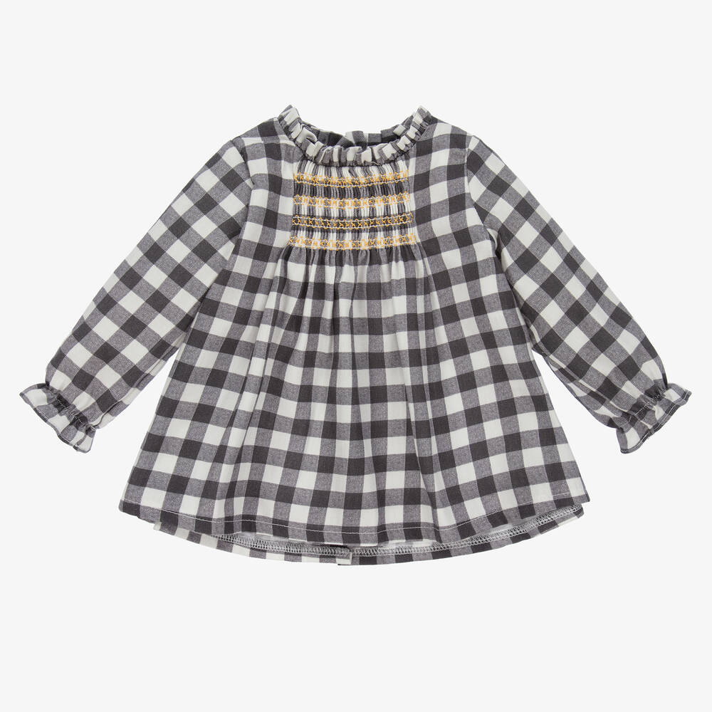 Babidu - Baby Grey Gingham Dress Set | Childrensalon