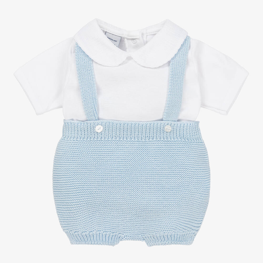 Babidu - Baby White & Blue Shorts Set | Childrensalon