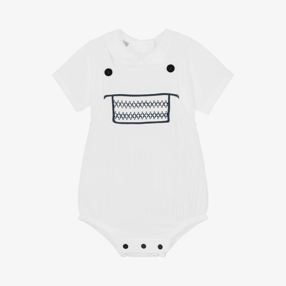 Babidu-Baby White Cotton Babysuit Set | Childrensalon Outlet