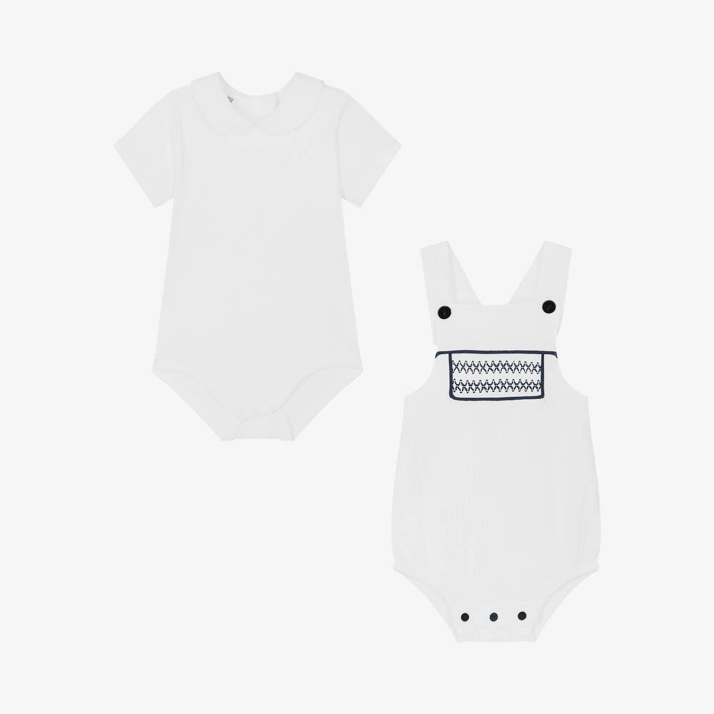 Babidu-Baby White Cotton Babysuit Set | Childrensalon Outlet