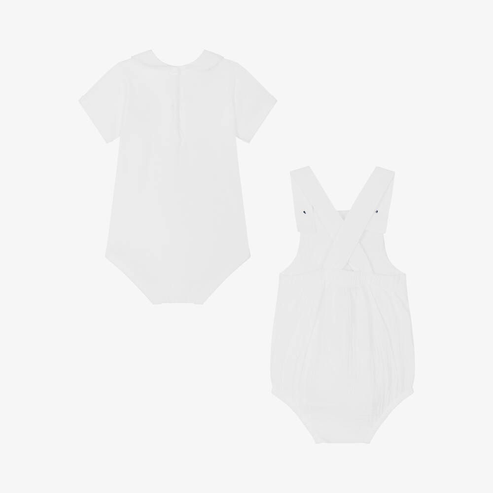 Babidu-Baby White Cotton Babysuit Set | Childrensalon Outlet