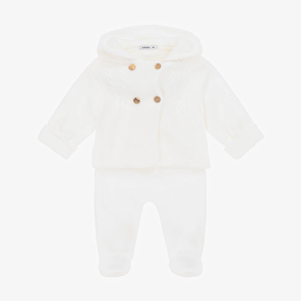 Babidu-Baby White Knitted Pram Coat Set | Childrensalon Outlet
