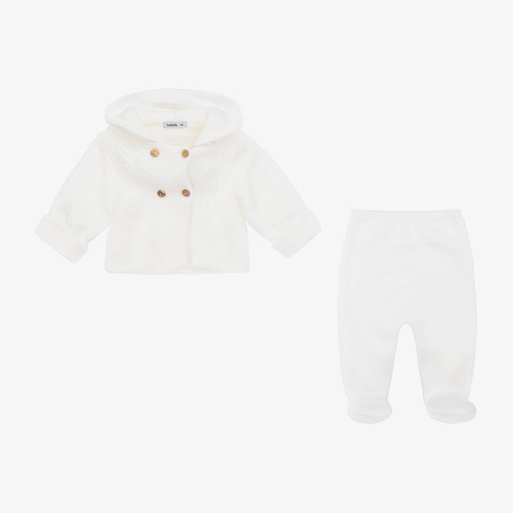 Babidu-Baby White Knitted Pram Coat Set | Childrensalon Outlet