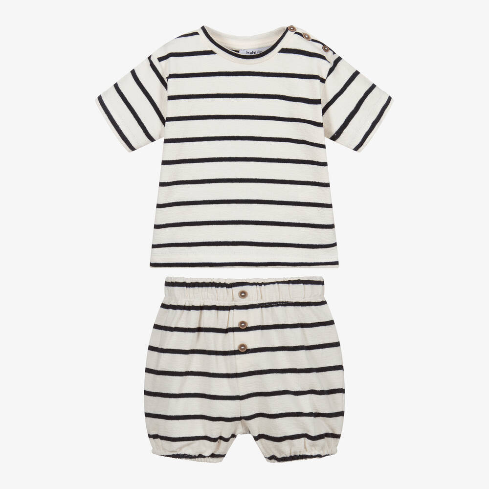 Babidu-Beige & Blue Shorts Set | Childrensalon Outlet