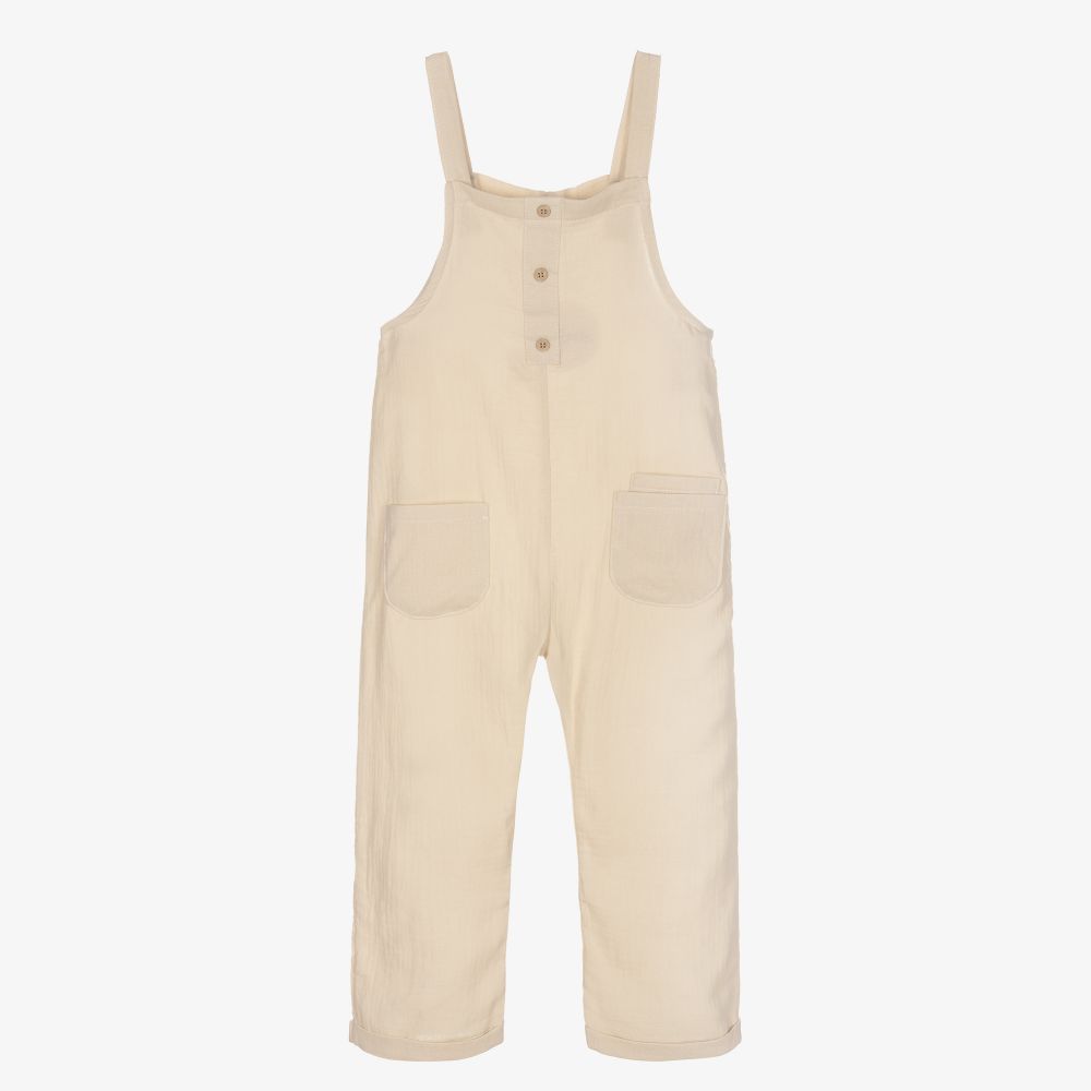 Babidu - Beige Cheesecloth Dungarees | Childrensalon