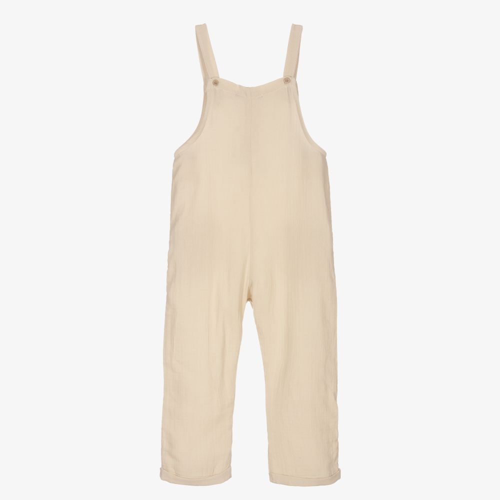 Babidu-Beige Cheesecloth Dungarees | Childrensalon Outlet