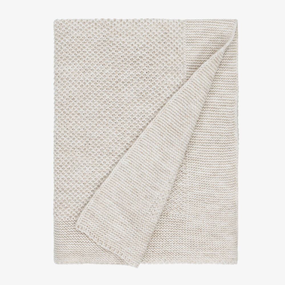 Babidu-Beige Chunky Knit Blanket (105cm) | Childrensalon Outlet