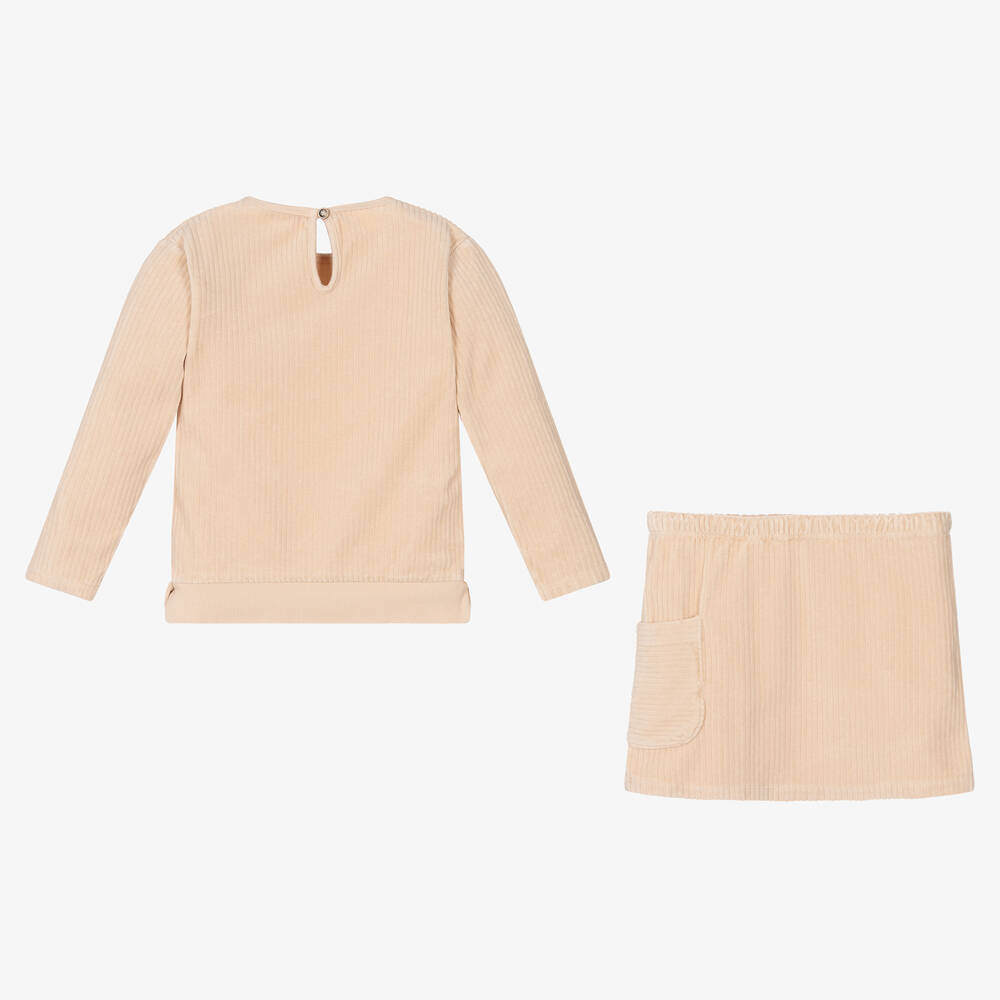Babidu-Beige Cotton Corduroy Skirt Set | Childrensalon Outlet