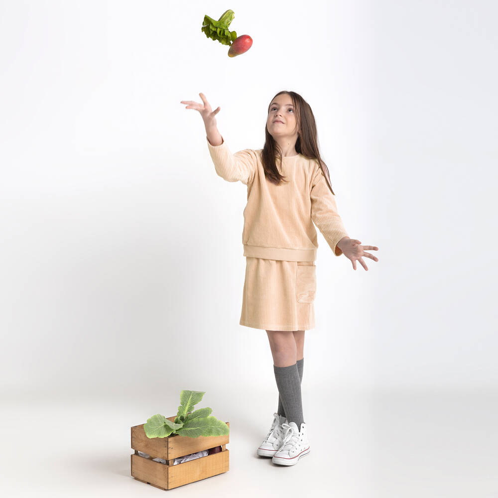 Babidu-Beige Cotton Corduroy Skirt Set | Childrensalon Outlet