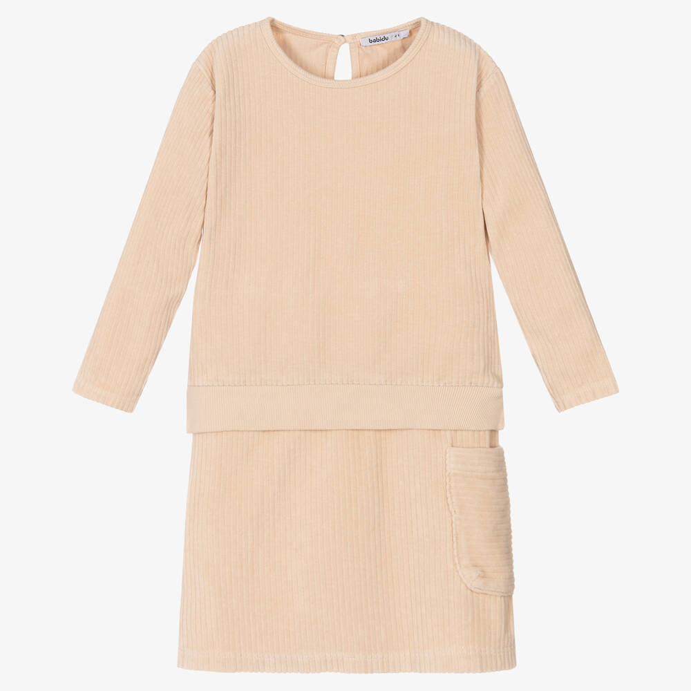 Babidu - Ensemble jupe beige en velours côtelé | Childrensalon