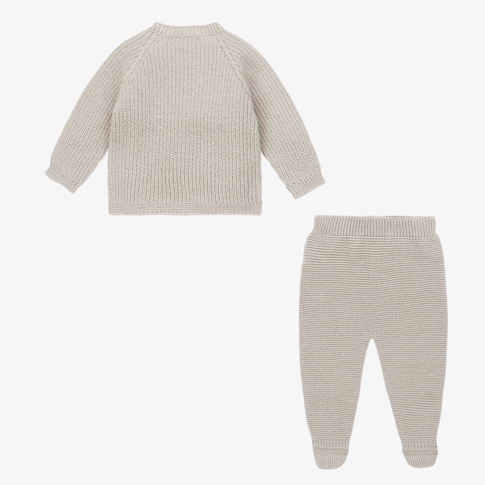 Babidu-Beige Knitted 2 Piece Babygrow | Childrensalon Outlet