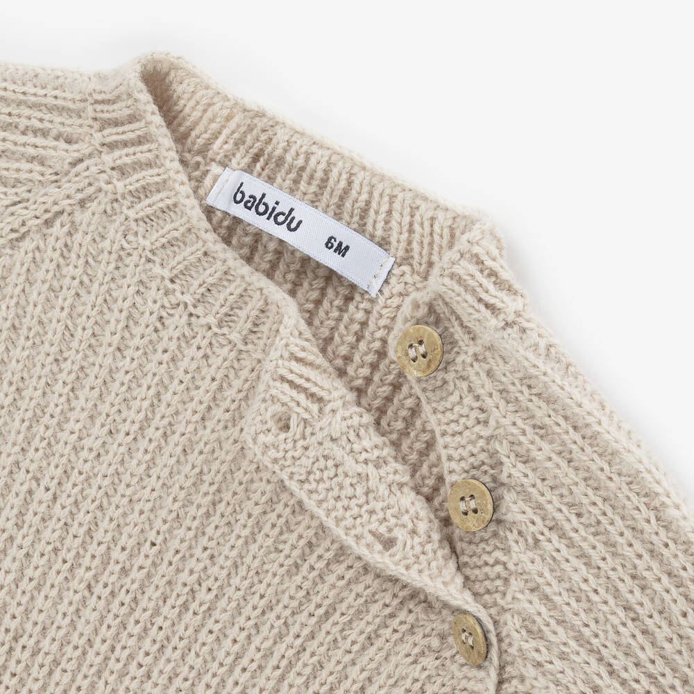 Babidu-Beige Knitted 2 Piece Babygrow | Childrensalon Outlet