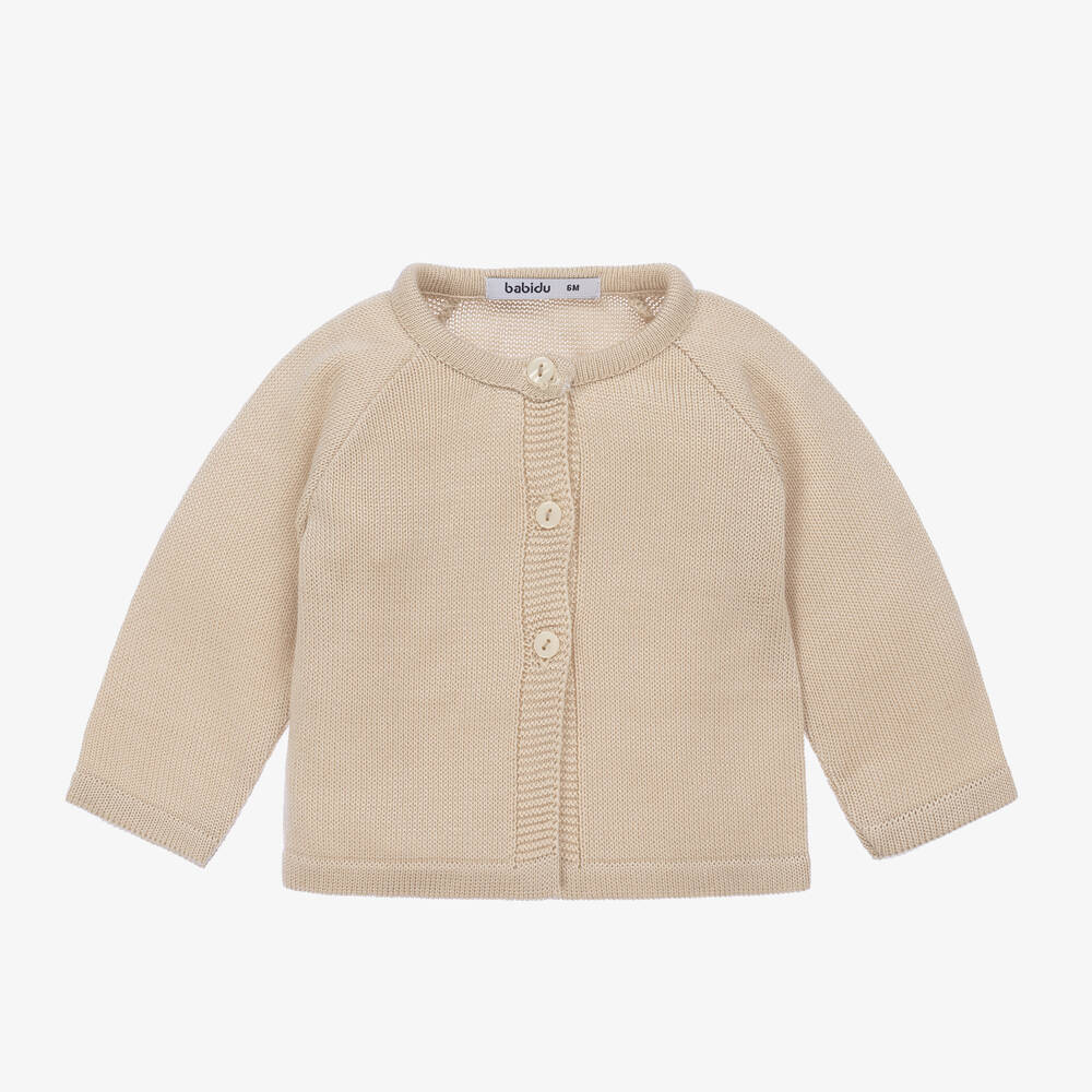 Babidu-Beige Knitted Baby Cardigan | Childrensalon Outlet